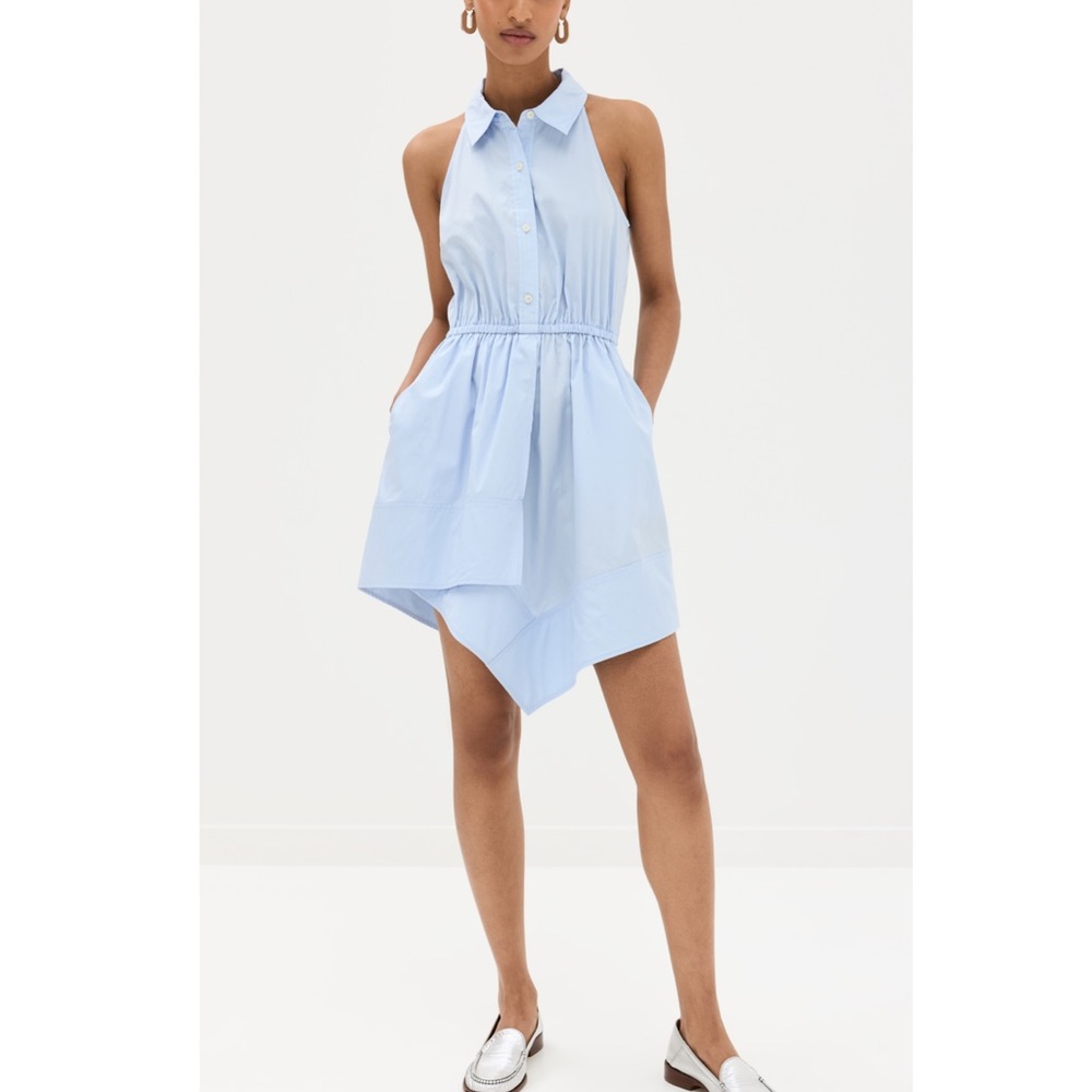 A.L.C Aria Mini Dress Size 6 Women Cotton Pockets Sleeveless Button In Sky Blue